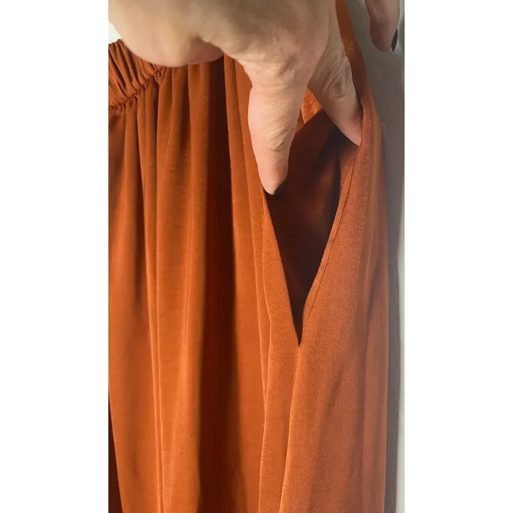 Kobi Halperin Women's‎ A Line Flowy Split Front Slit Skirt Elastic Waist Pockets